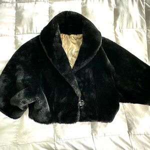Vintage Borgana Black Faux Fur Cropped Jacket One Button Front